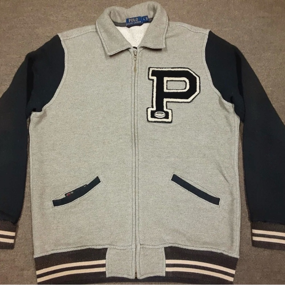 Polo Ralph Lauren Gray and Navy Varsity Letterman Jacket men L